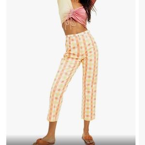 Free People She's All That Plaid Crop High Waist Pants in Multi Combo NWT 8